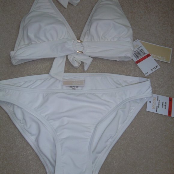 Michael Kors Logo Ring Triangle Halter Iconic Bikini Swimsuit - Picture 2 of 6